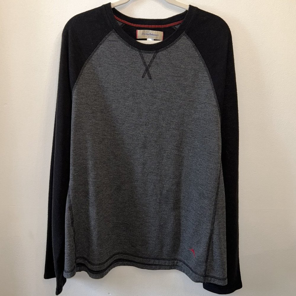 Tommy Bahama Grey with Black Long Sleve Pull Over Crew neck Mens | XXL